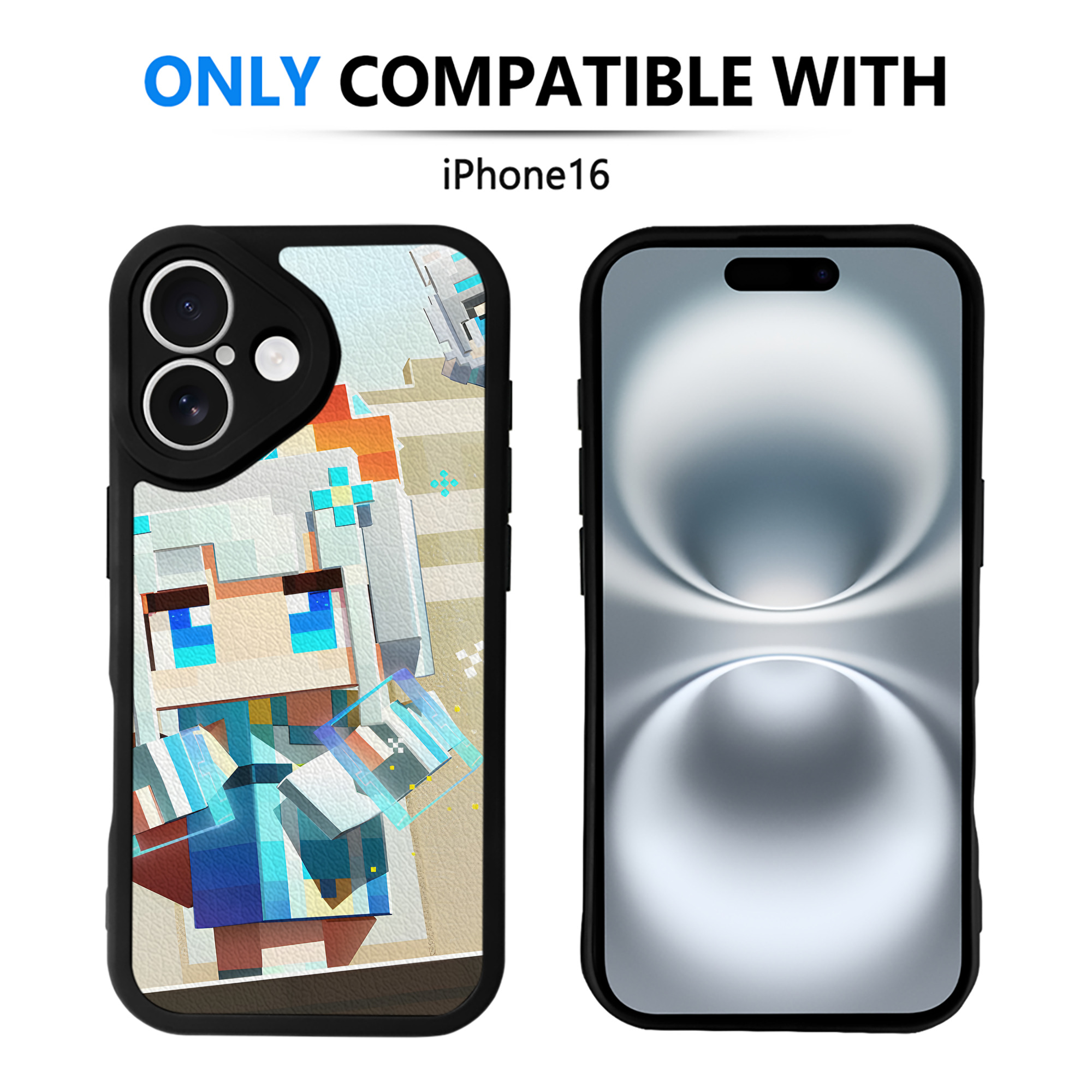 （画像用） マインクラフト ブロックの世界 Minecraft MC Block world 【iPhone 16シリーズ対応】シリコンスマホケース（レザー調） 材質：シリコン